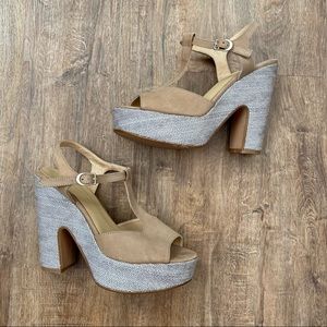 Anthropologie Glitz T-Strap Platform Heels